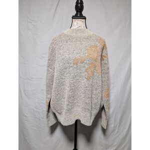 Lovestitch Women's Gray Knit Sweater Gold Metallic‎ Floral Embroidery Size Small